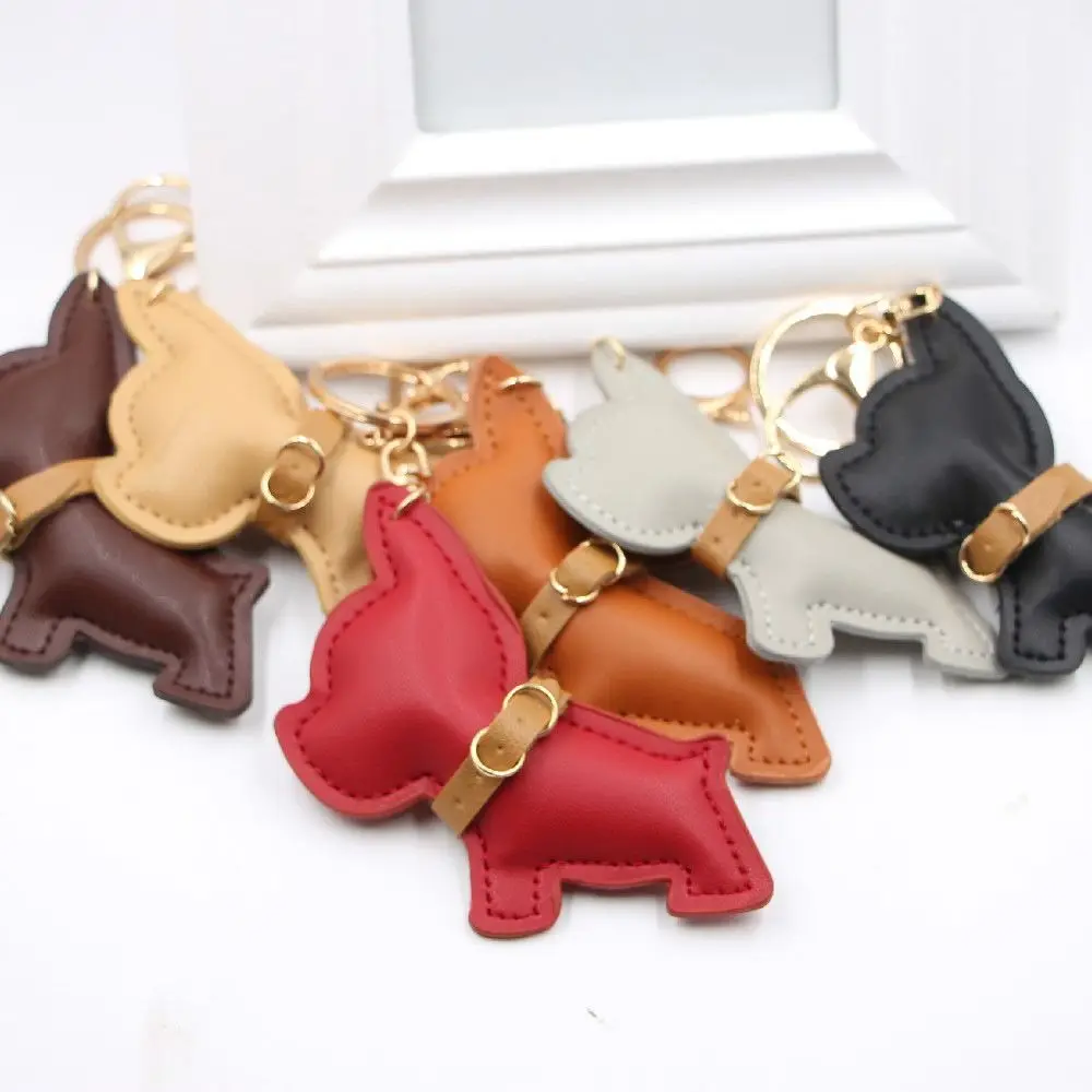 Cute Puppy Bulldog Keychain Car Keyring PU Leather Animal Dog Bulldog Bag Pendant Fashion Cartoon PU Leather Dog Hanger Women