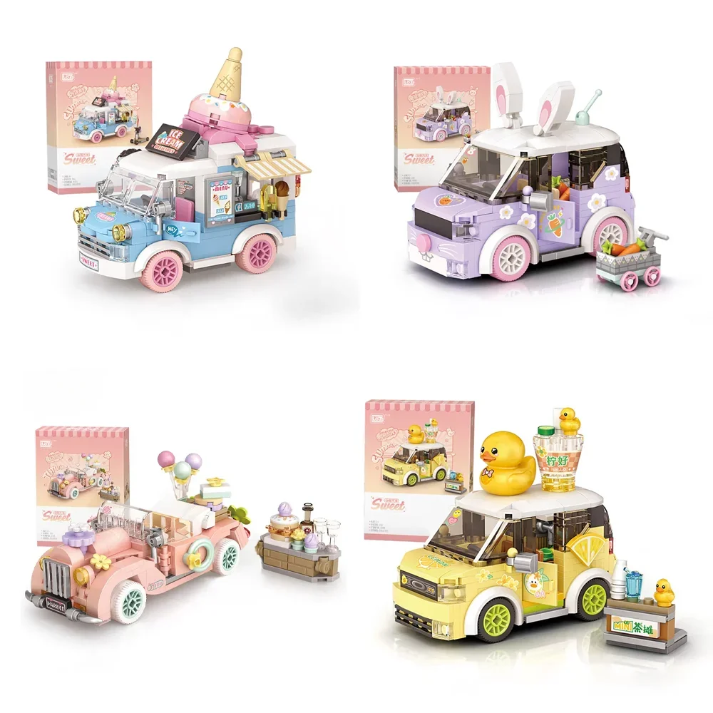 

DIY Creative Cute Food Truck Car Micro Blocks Pastel Color Brick Set Decorative Education Toys Collectible Gifts for Home Office
