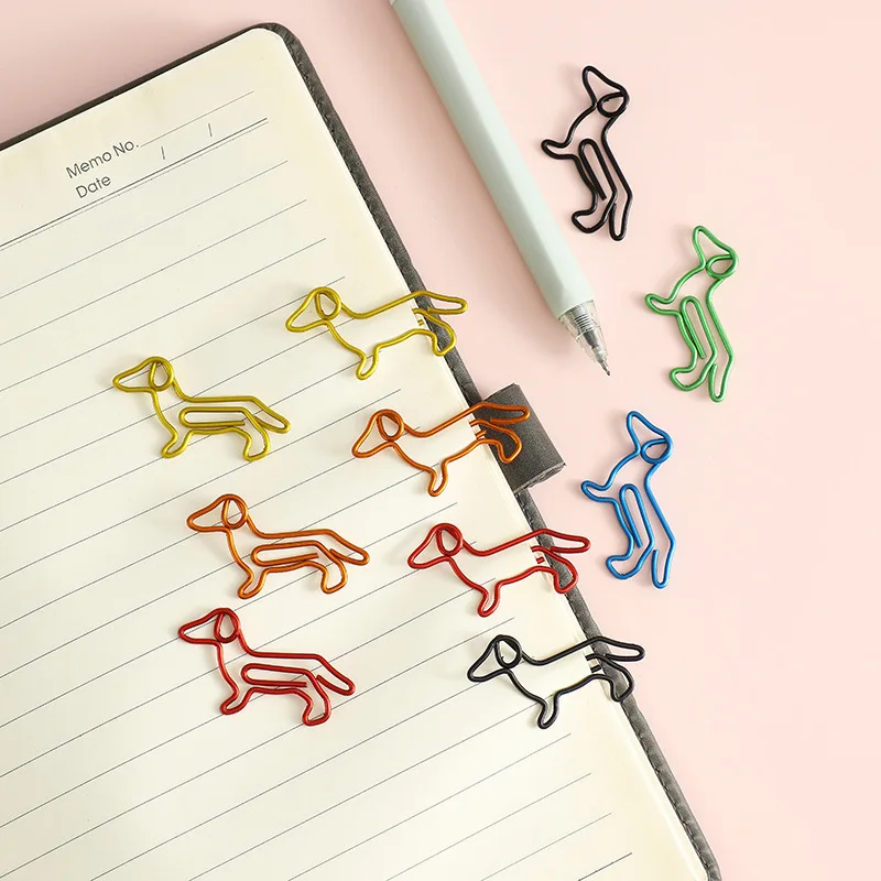 Multicolor Dachshund Shaped Metal Paper Clips, Creative Animal Bookmark Clips for Office Document Organization and Stationery