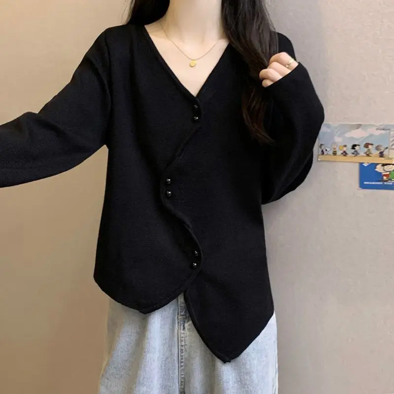 Large Size Belly Covering Lazy Style Loose T-shirt for Women's Spring Autumn Appear Thin Slimming Irregular Versatile Base Top