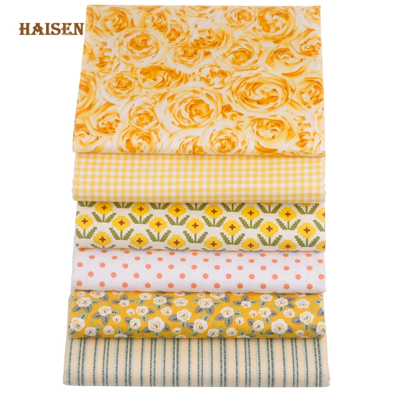 Yellow Rose Series Twill Cotton Fabric Patchwork Tissue Cloth Set,DIY Sewing&Quilting Handmade Textile Material 6pcs/Lot,40x50cm