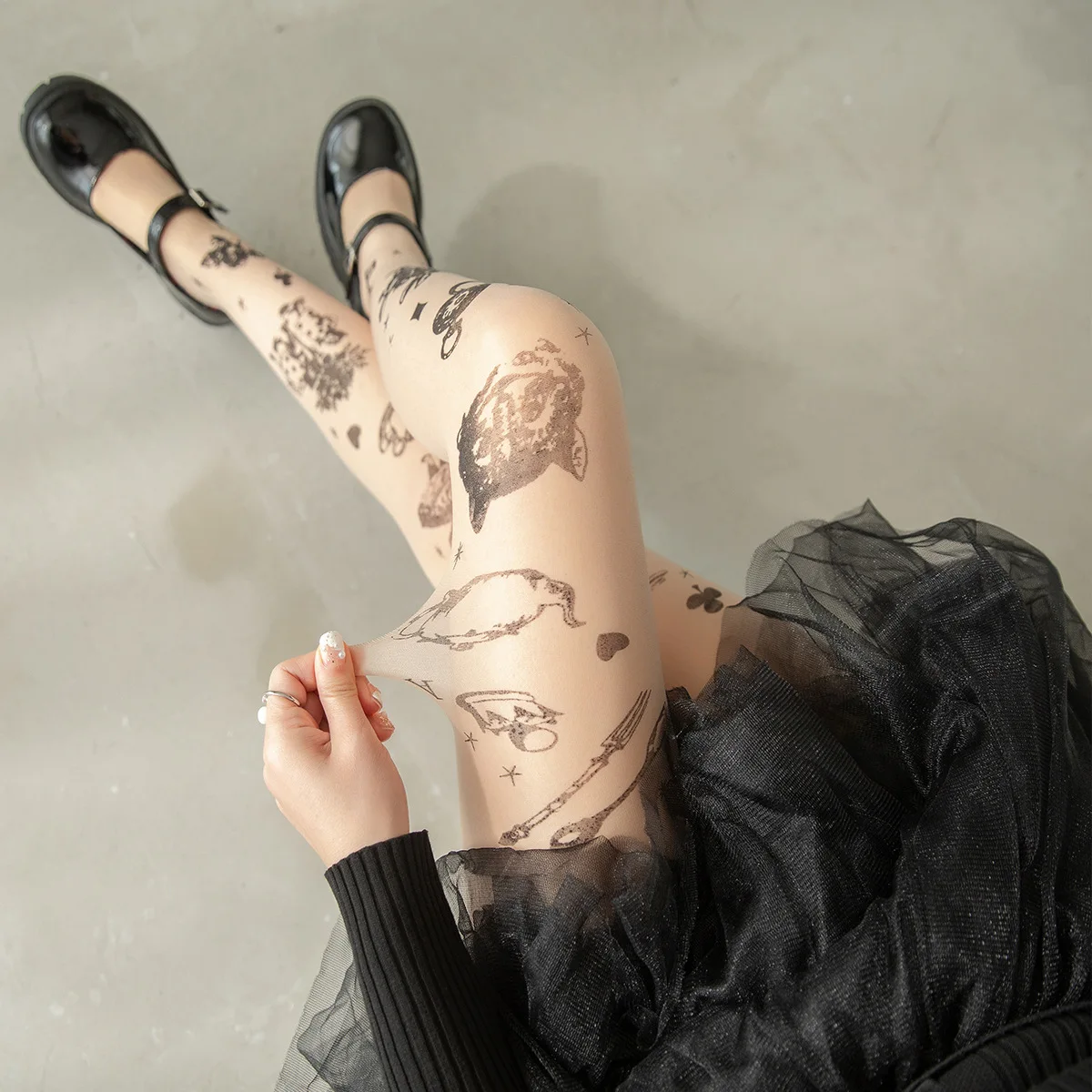 JK Lolita Girls Tights Tattoo Y2k Girls Thigh High Stockings Pantyhose Women Sexy Lingerie Female Hosiery Women Tights Pantyhose