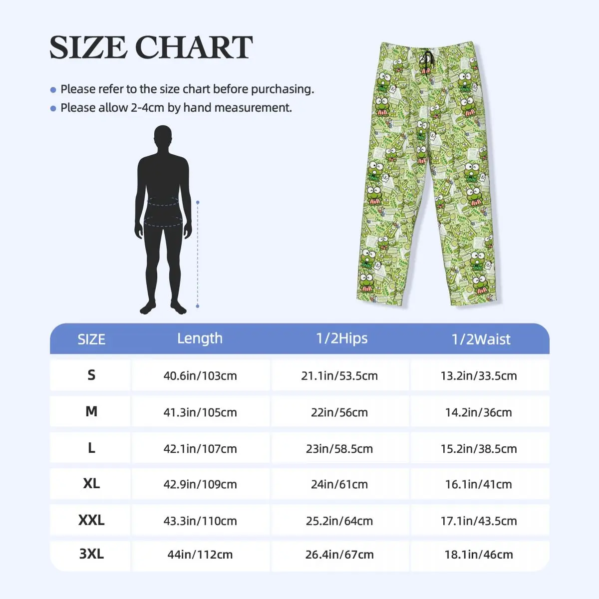 Custom Men's Keroppi Pajama Pants Printed Comic Hot Sleep Sleepwear Bottoms with Pockets