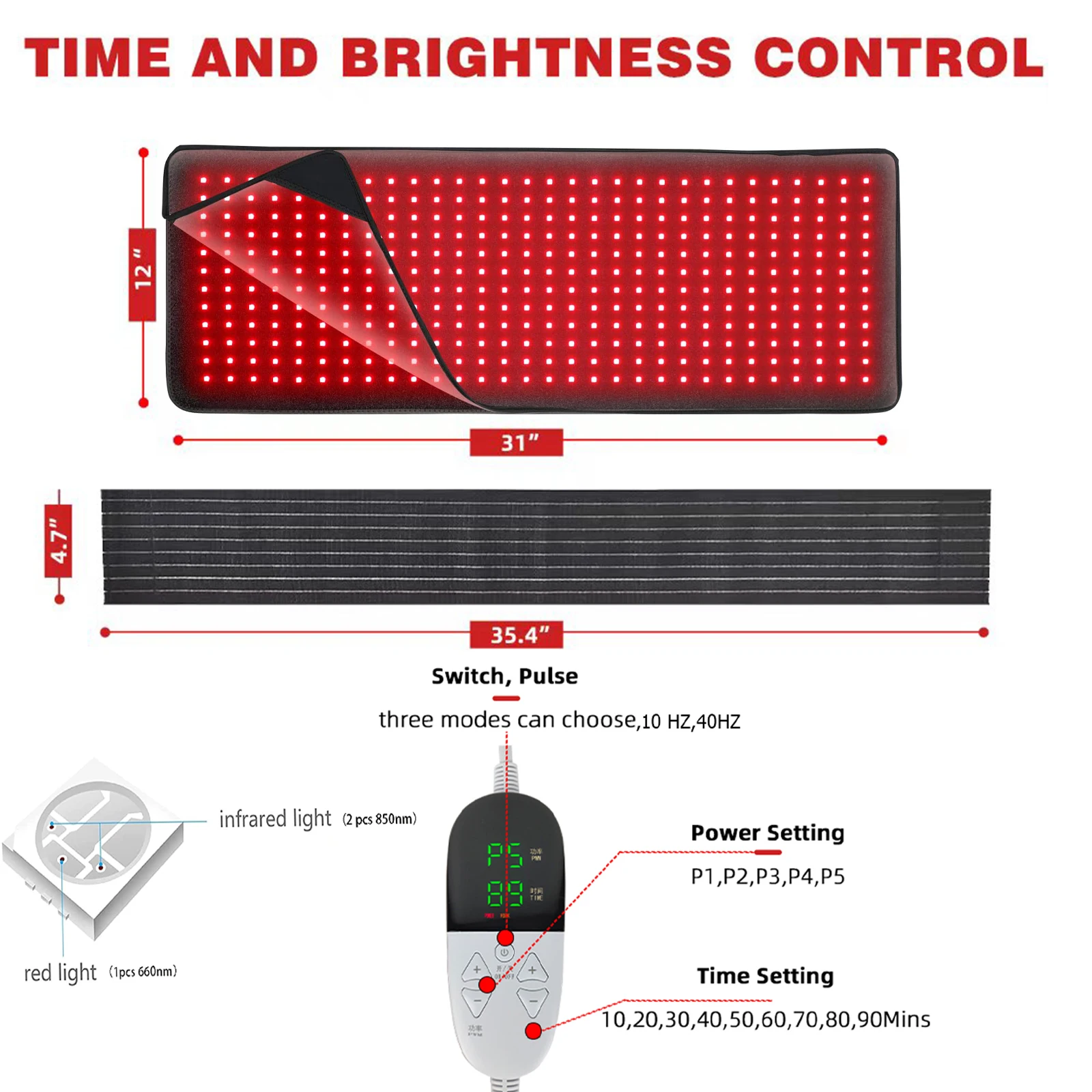 Ceinture lumineuse LED rouge 660nm et 850nm, 360 pièces, grands coussinets portables pour le corps