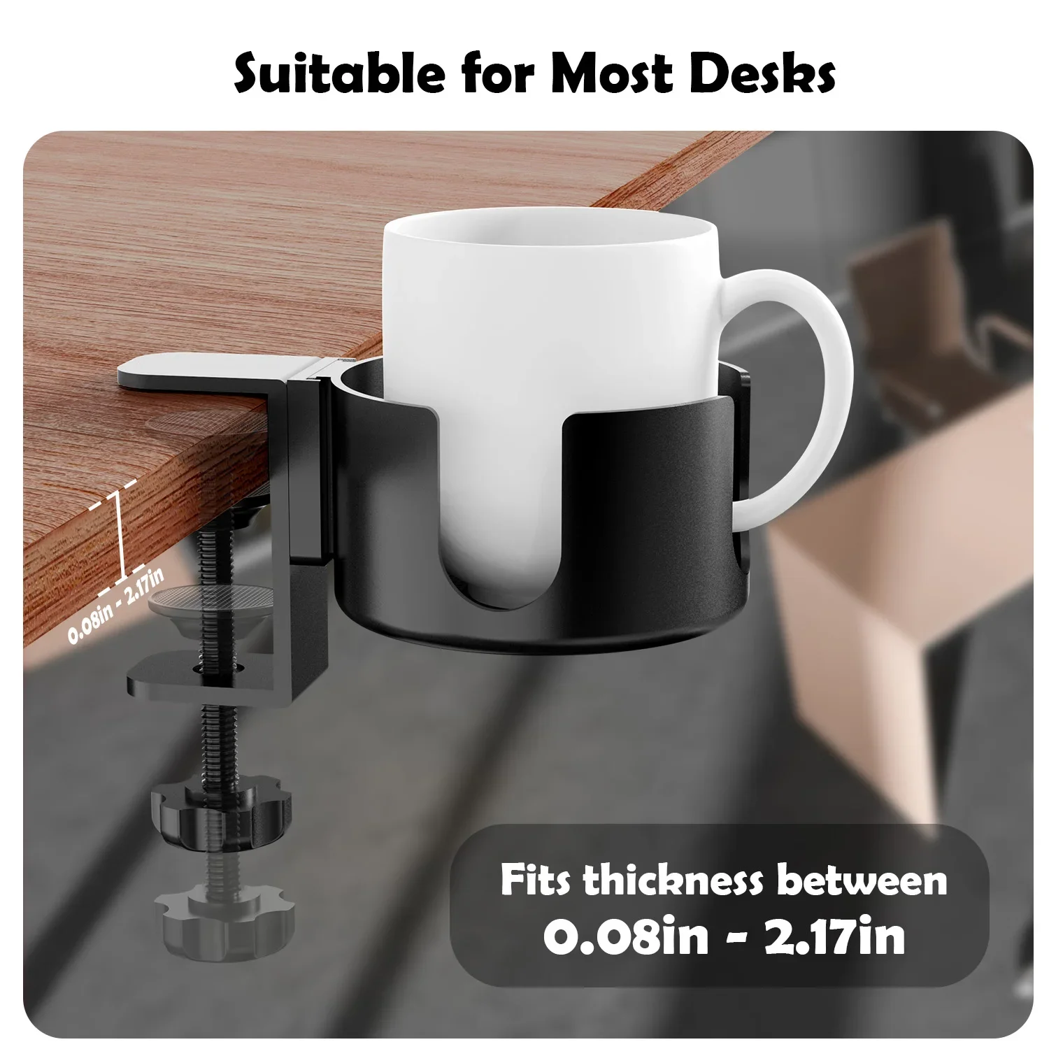 Desk Cup Holder , Universal Adjustable Upgraded Arm Clamp Stand for Coffee Mugs, Water Bottles