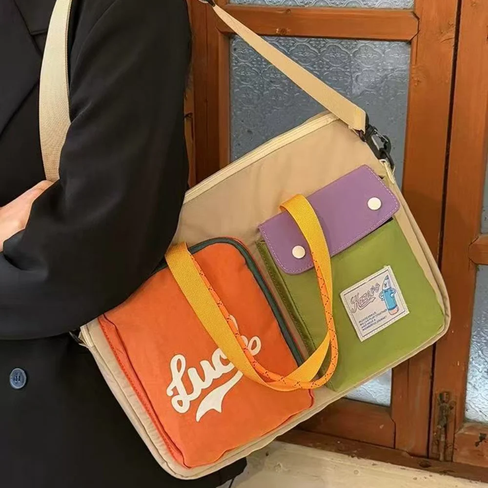 2025 New Waterproof Dopamine Color Blocked Crossbody Bag, 16 Inch Large Capacity Computer Bag, Commuting Portable Laptop Bag