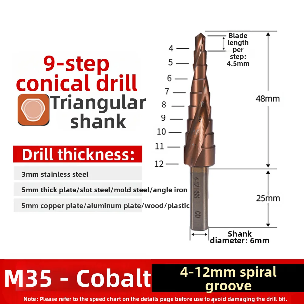 

For Metal Fabrication Cobalt Step Drill 14 Hex Shank 5 Cobalt Addition Heat-resistant Alloy Double-edged Design