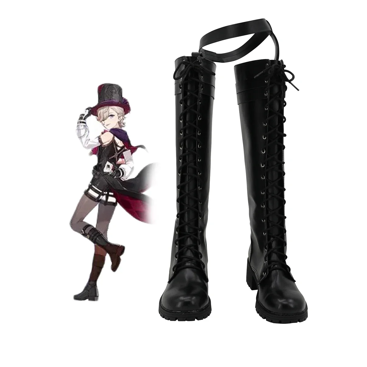 Genshin Impact Lyney Cosplay Laarzen Zwarte Schoenen Voor Halloween Accessoires