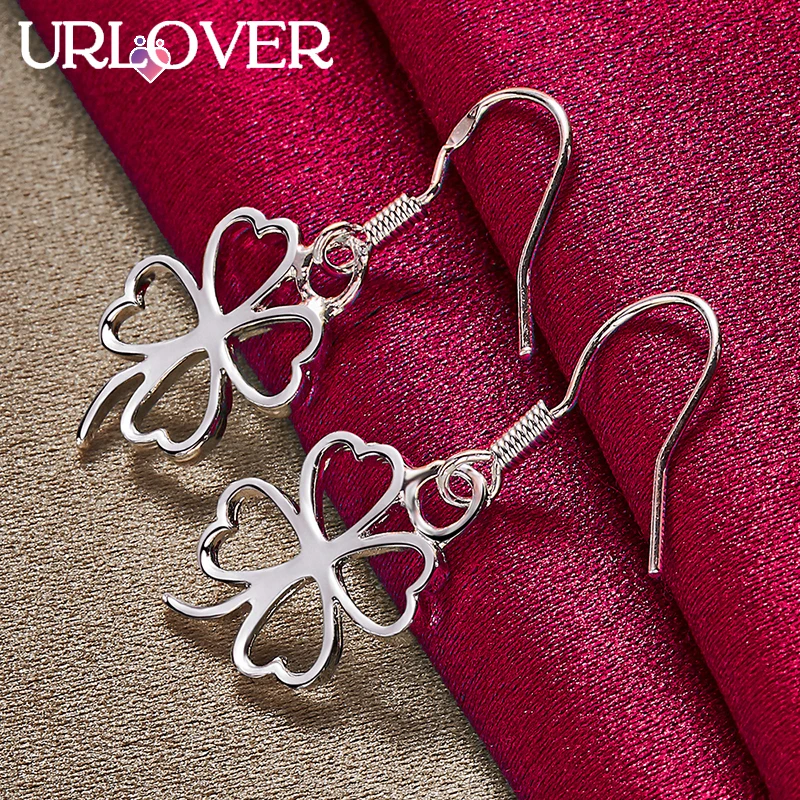 

URLOVER 925 Sterling Silver Earring For Woman Heart Clover Drop Earrings Party Wedding Valentines Fashion Jewelry Birthday Gifts