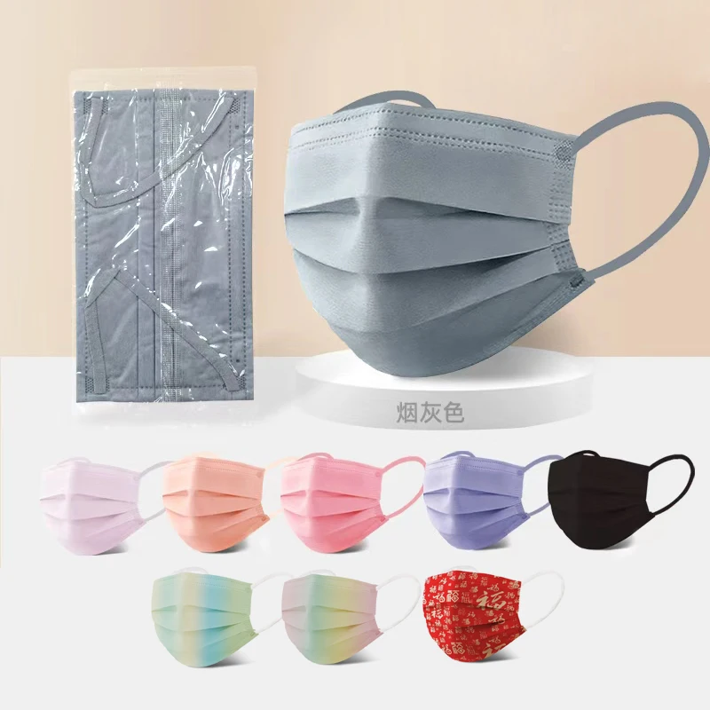30 PCS Máscara descartável colorida Máscara facial Máscaras antipoeira de 3 camadas Máscaras bucais para embalagens individuais adultas