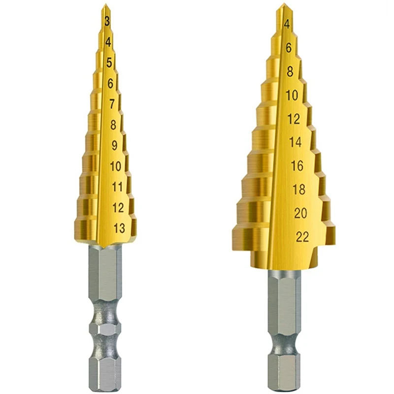 3 Pcs HSS Pagoda Drill Reaming Drill Bits Set Of 3 Straight Fluted Titanium Hexagonal Shank Step Drill Bits Tool Accessories