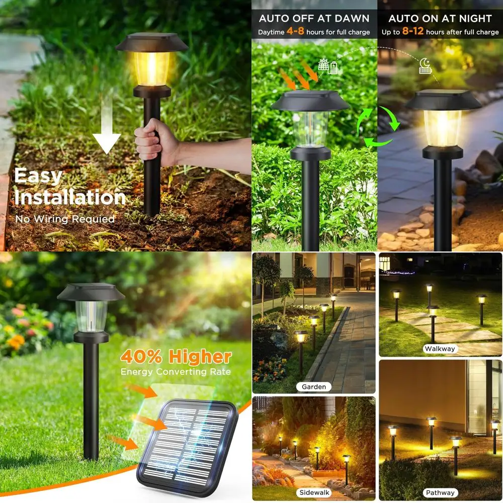

8-Pack Solar Garden Lights: Waterproof Outdoor Pathway Lights with 3 Modes for Yard, Lawn, Walkway, Driveway - Warm White