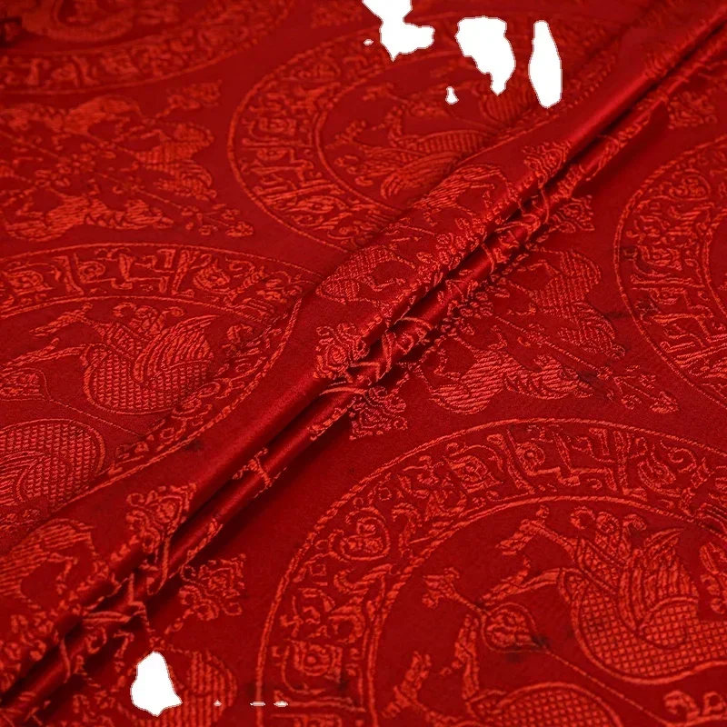 Red Group Flower Brocade Vintage Brocade Shunde Handmade Gambiered Guangdong Gauze Silk Fabric Cloth for Coat Dress