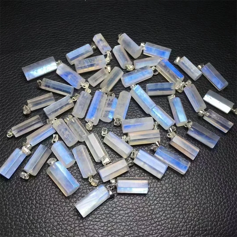 s925 Natural Blue Moon Stone Hexagonal Pillar Pendant Jewelry Making For Earring Bracelet Reiki Healing Stone DIY Accessories