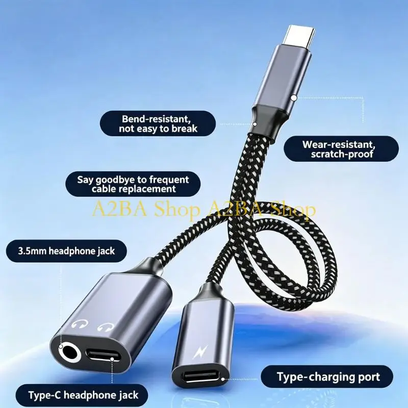 A2BA PD60W Charging Cable 3.5Mm Digital Music Transmission USB C to 3.5Mm Music Cord