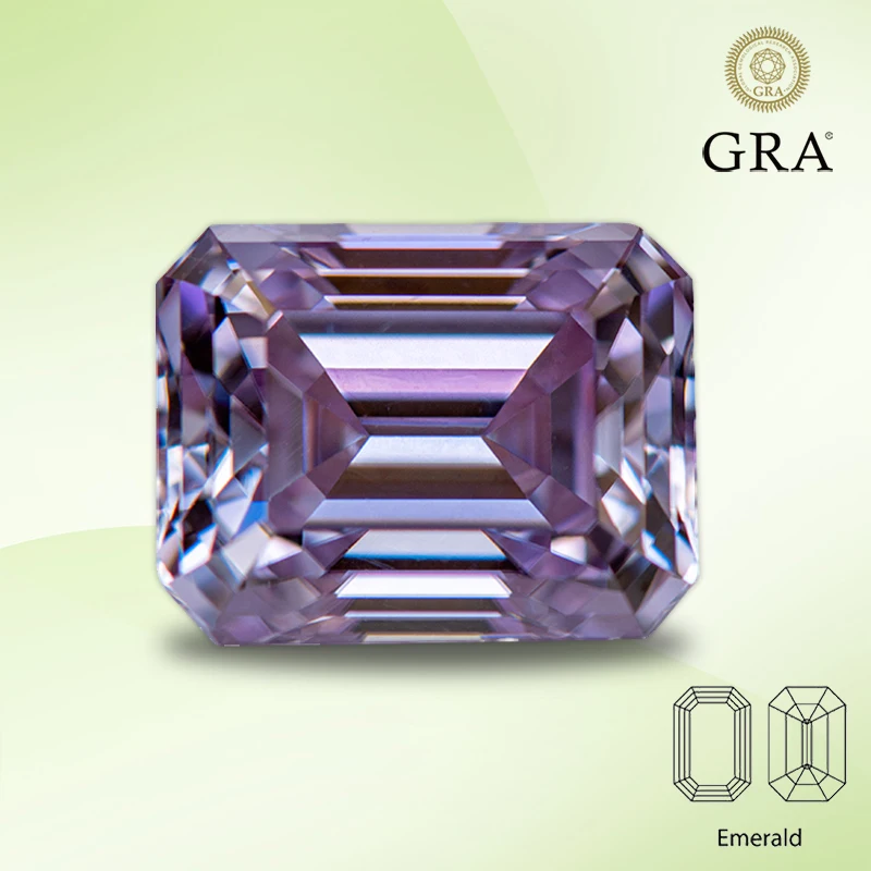 

Moissanite Diamond Light Purple Color Emerald Cut Lab Created Gemstone for DIY Advanced Jewelry Making with GRA Certificate