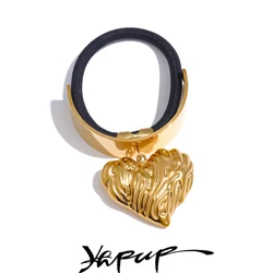 Yhpup Stainless Steel Gold Color Adult Heart Statement Headband Hair Accessories 18K Gold Plated Waterproof Head Wear Jewelry