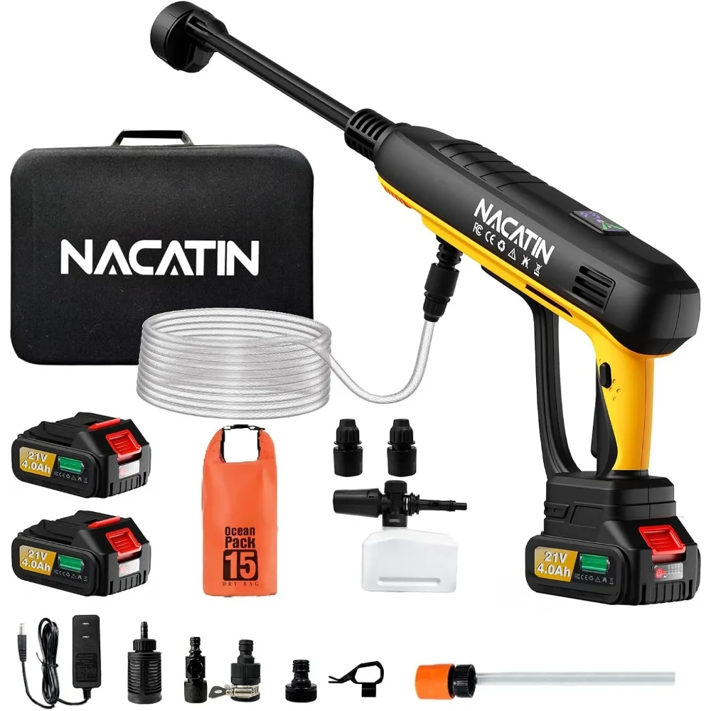 

Аккумуляторная мойка высокого давления 1200PSI, 2 аккумуляторных мойки емкостью 4,0 Ач с триплексным плунжерным насосом и настройками давления, бесщеточный Mo 500 Вт