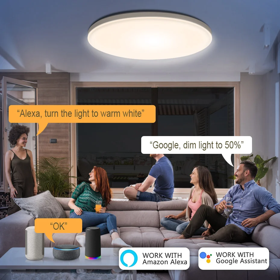 RGB LED مصباح السقف تويا واي فاي أضواء الثريا الذكية 30 واط 220 فولت عكس الضوء التحكم الصوتي العمل مع اليكسا للديكور المنزل