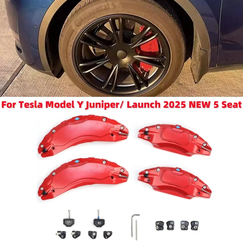 

4Pcs Car Brake Caliper Cover Aluminum Alloy Wheel Hub Caliper Cover For Tesla Model Y Juniper/ Launch 2025 NEW 5 Seat