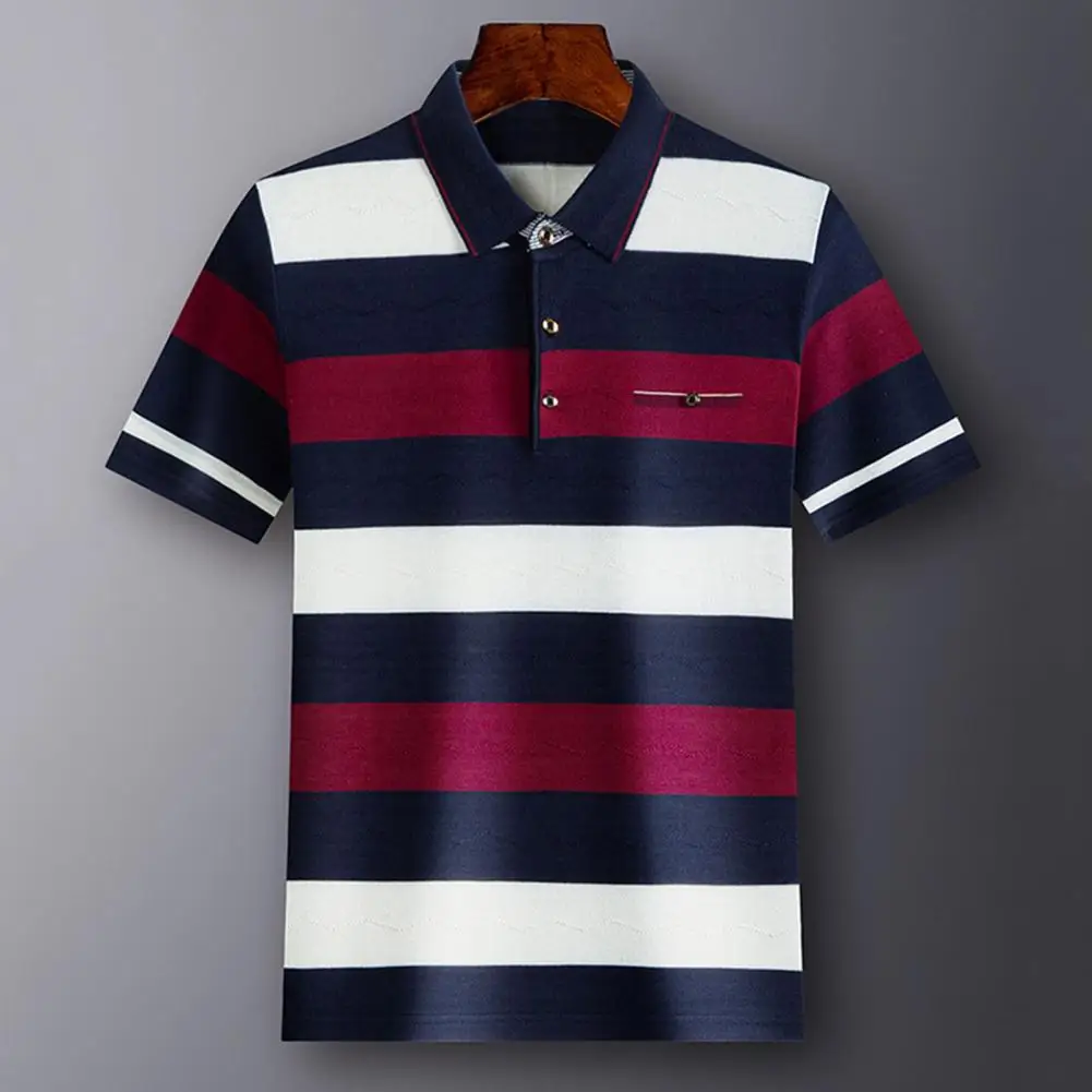 Terrific  T-shirt All Match Wear-resistant Men T-shirt Stripe Slim Fit Summer Shirt for Meetings