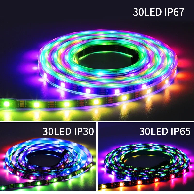 WS2812B RGB IC LED Strip Light Addressable Individually WS2812 30 60 74 96 144 LEDs SPI Black White PCB DC5V IP30/65/67