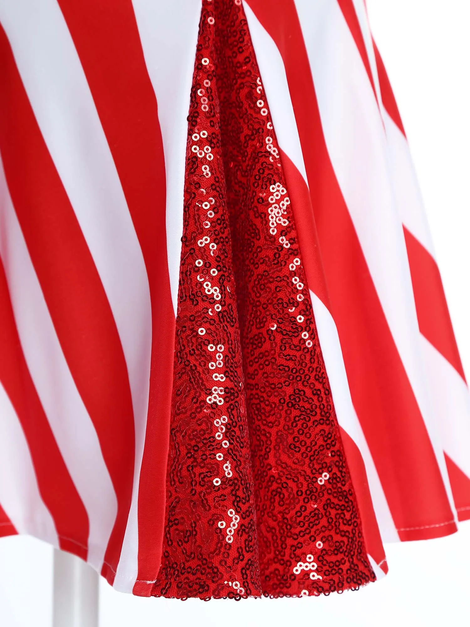 4-16Y الفتيات عيد الميلاد السنة الجديدة حفلة قصب الحلوى فستان مخطط مهرجان عيد الميلاد زي كتف واحد معدني القوس الترتر فساتين #6