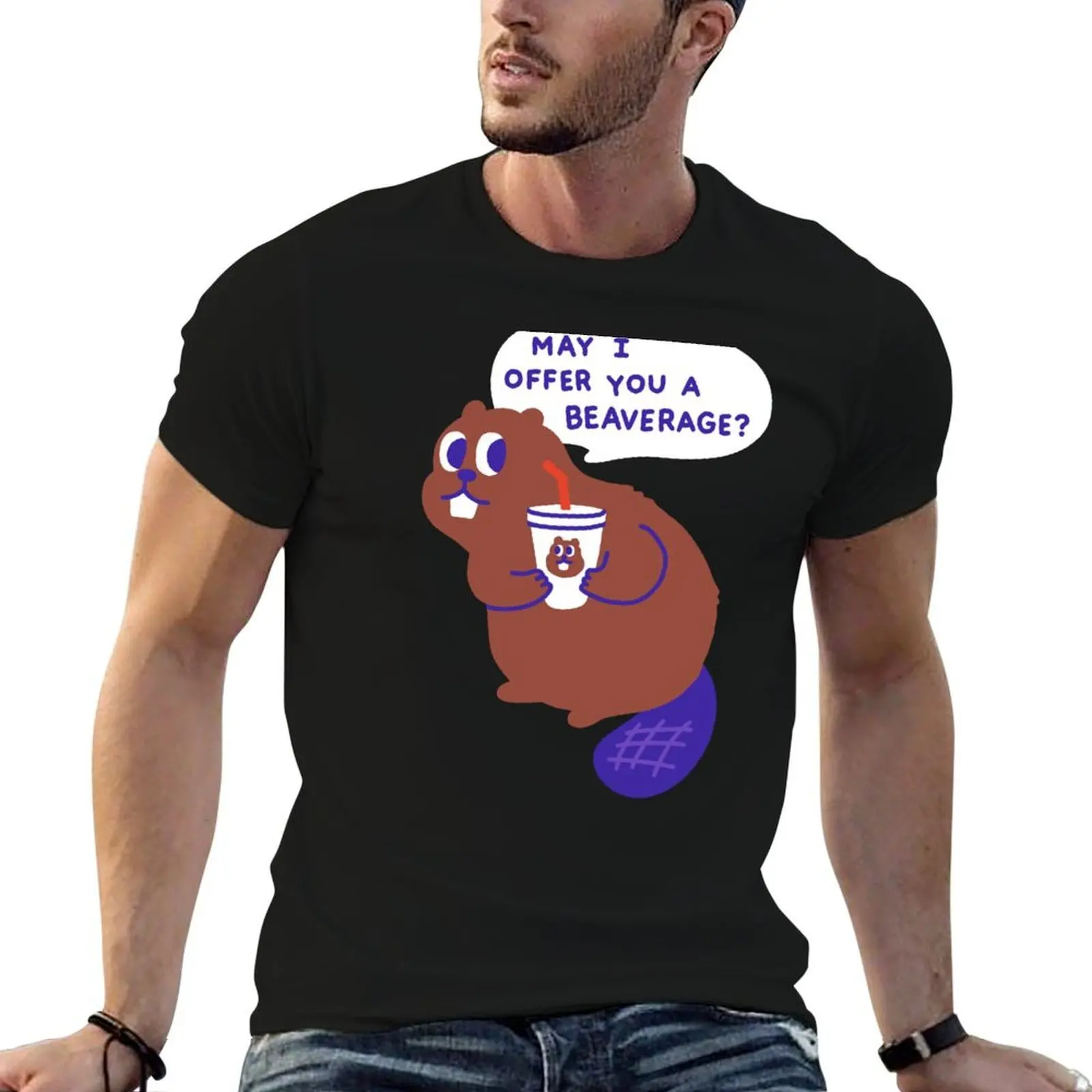 Beaver Offers a Beverage T-Shirt graphics graphic tee shirt men clothings