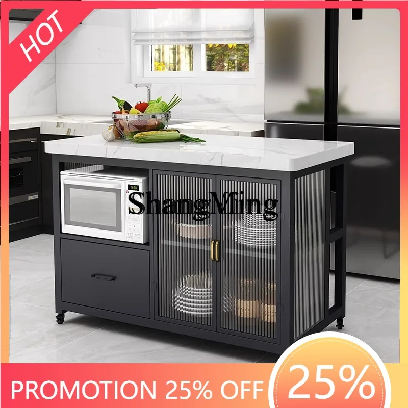 SM marble kitchen removable mid-island table integrated cooking table open side locker