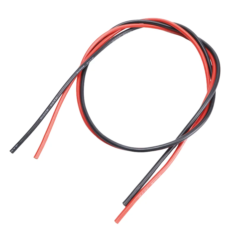 Cable de silicona de 2 metros (1 metro rojo + 1 metro negro) 8 10 12 14 16 18 22 24AWG Cable de gel de sílice de silicona suave resistente al calor ampliar