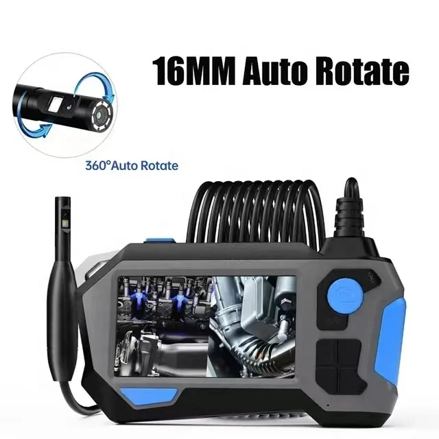 360 Auto Rotation 16mm Dual Camera Industrial Endoscope Camera 4.5'' IPS Screen Dual Lens 360 Degree Steering Inspection Boresc