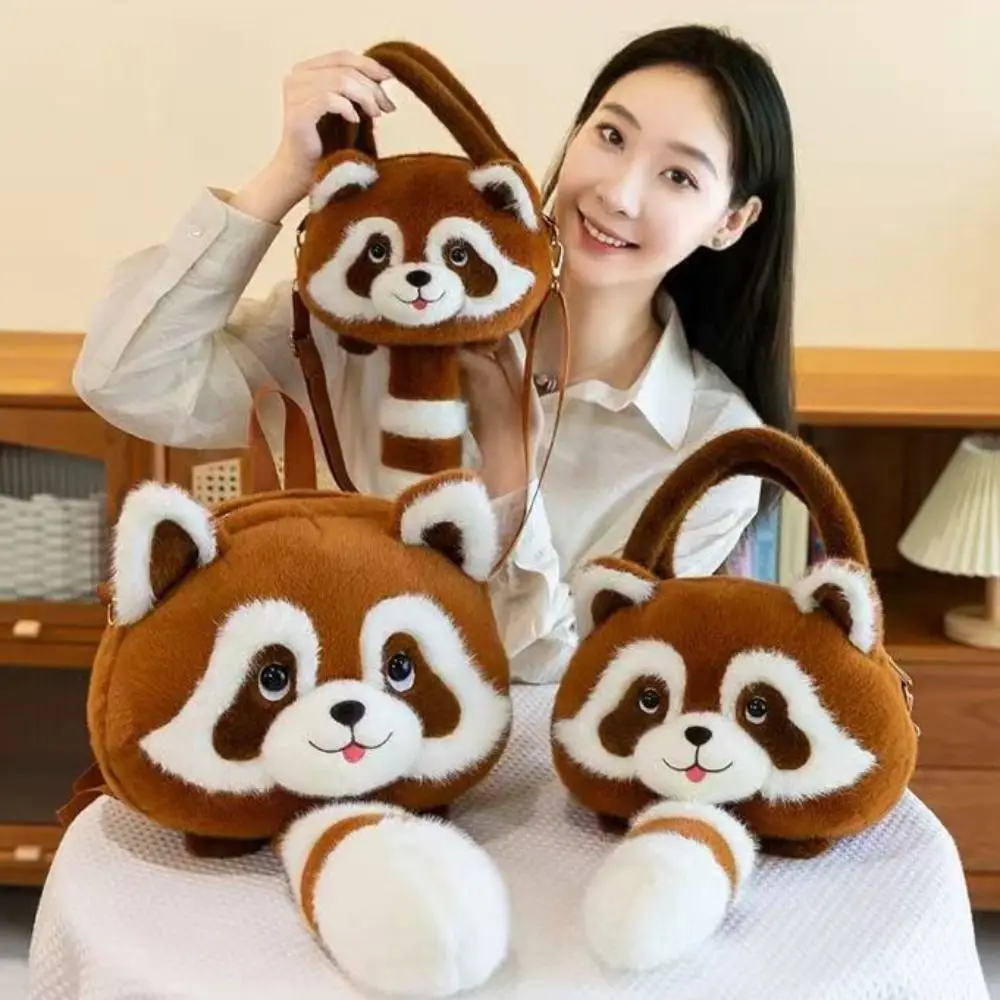 Zaino di procione in peluche di pelliccia casual Borsa di procione morbida per animali Kawaii Borsa a tracolla di procione creativa per animali dei cartoni animati all'aperto