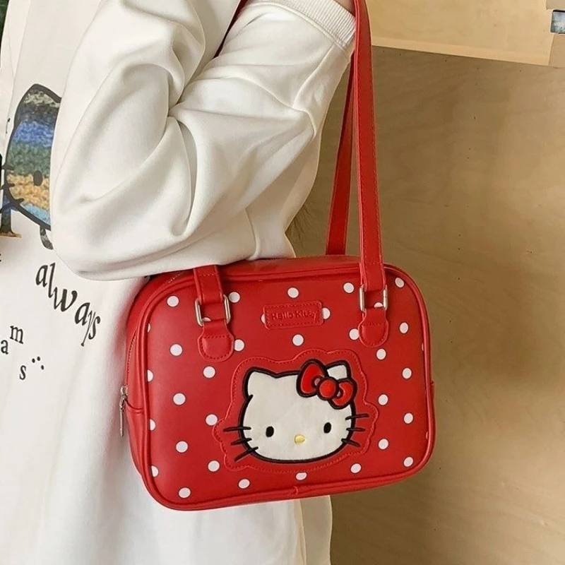 Bolsos de hombro Kawaii Hello Kitty, bolso dulce de moda, bolso rojo de dibujos animados, bolsos cuadrados pequeños informales, mochila para niñas y mujeres