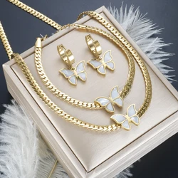 Stainless Steel Butterfly Pendant Necklace Bracelet Earrings Wedding Jewelry Set for Women Waterproof Gold Plated Wholesales