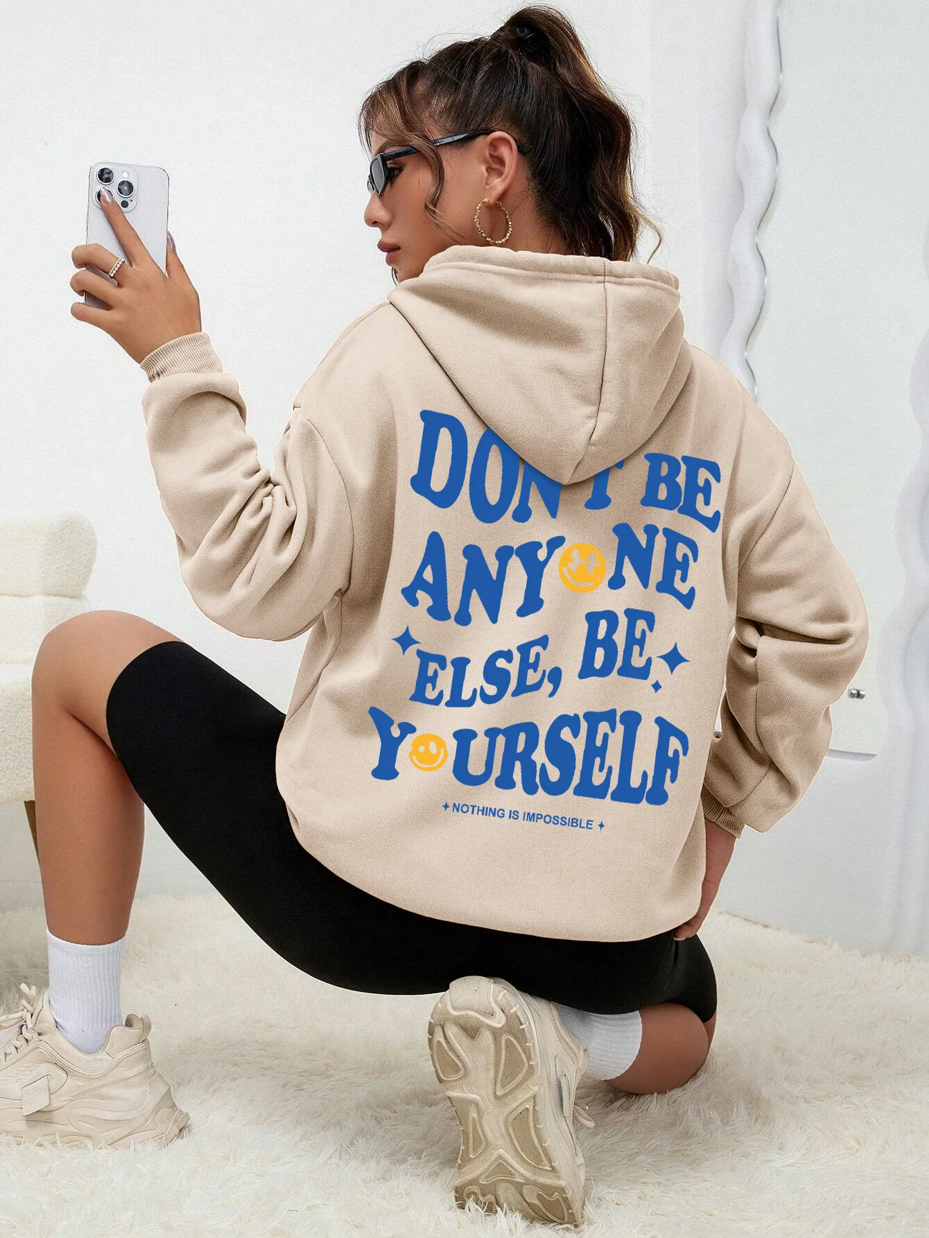 

Don'T Be Anyone Else Be Yourself Personality Design Hoody Female Vintage Warm Sweatshirt Casual Loose Hooded Autumn Women'S Tops