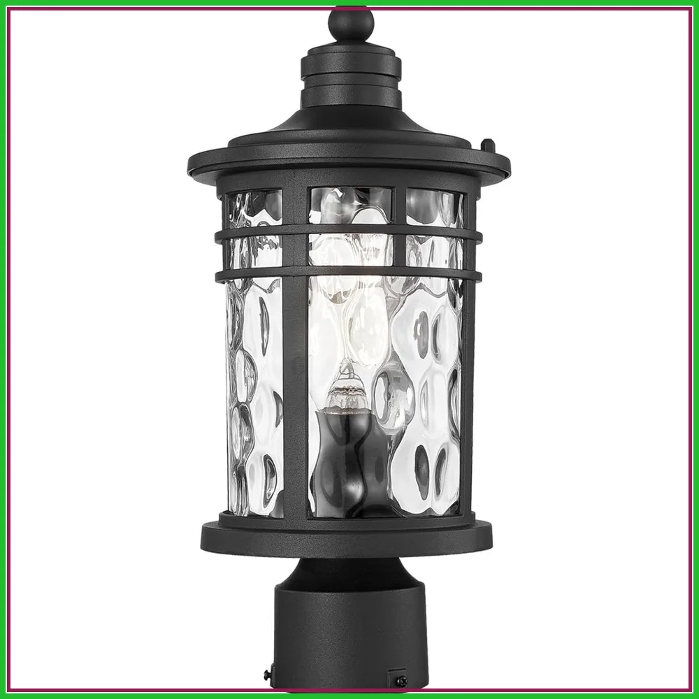 Outdoor Post Light 16.5in Black Aluminum Water Ripple Glass E26 Socket for Garden Patio Pathway