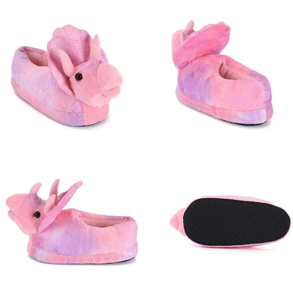 Funny Dinosaur Design Slippers For Women Indoor Home Parent-child Furry Shoes Slides Gifts Winter Unisex House Cartoon Slipers