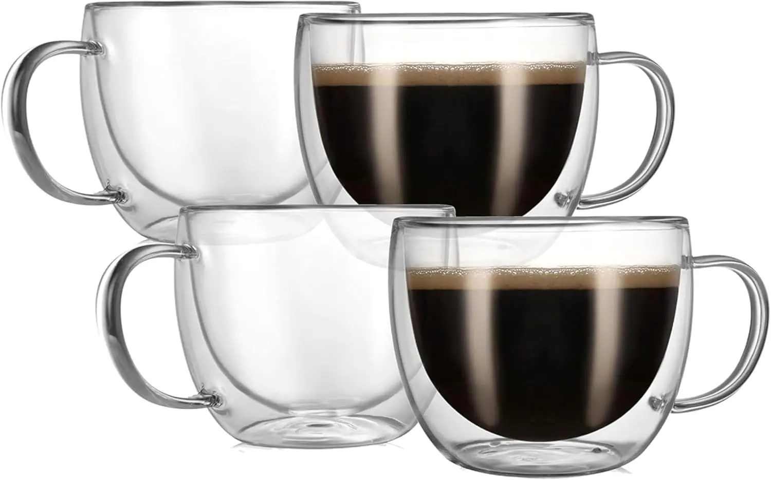 

Clear Insulated Double Wall Glass Coffee Mugs with Handle, Set of 4 for Latte and Cappuccino