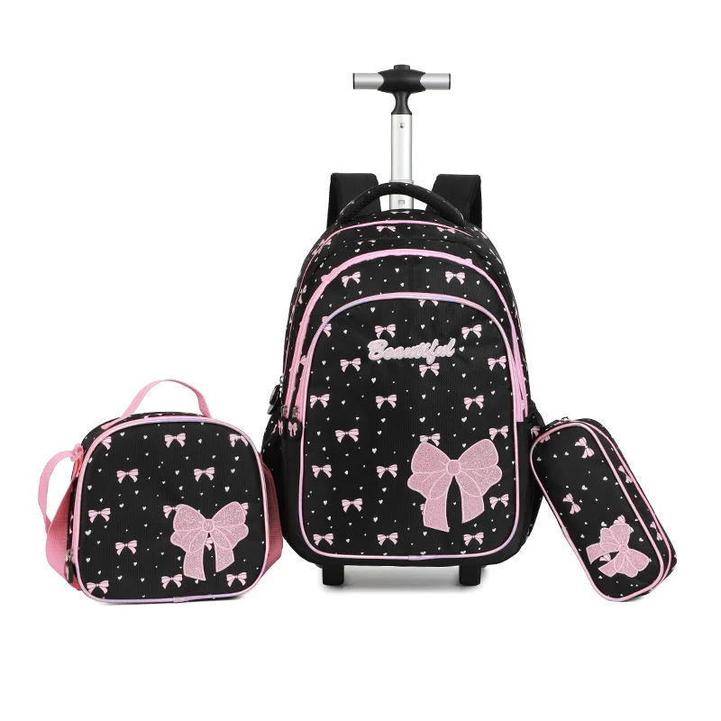 School Wheeled Backpack for Girls Rolling Backpack Set With Lunch bag Pen bag Travel Luggage Rolling Backpack Students Book bag