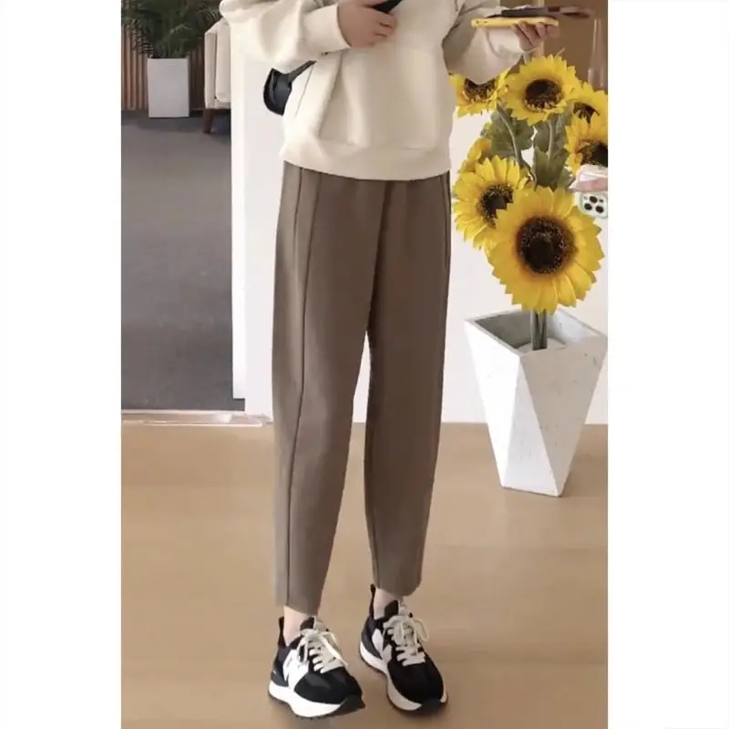 

New Style Autumn and Winter Women's Solid High Waist Slim Elastic Classic Halun Pants Casual Fashion Commute Korean Trousers