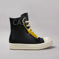 Ricks Genious Black Leather High Top Owens Quality Men Shoe Women Sneaker Casual Lace Up Zipper Owens Design boots & Shoes