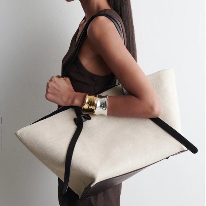 

Large capacity tote bag for women luxury designer linen leather shoulder bag and wallet top hand crossbody bag