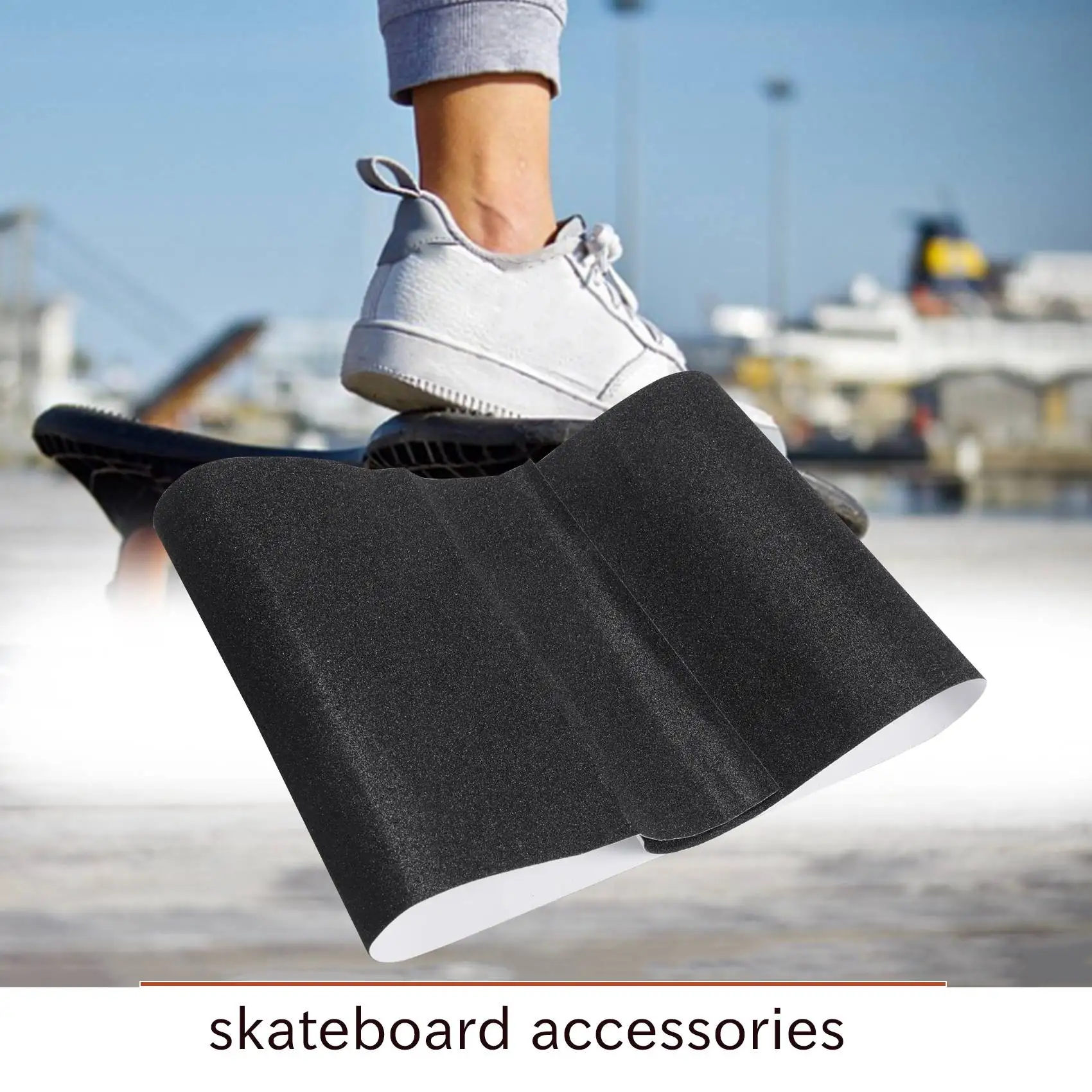 PVC wasserdichtes Skateboard Deck Sandpapier Griff band Griptape Skating Scooter Aufkleber 84x23cm-schwarz