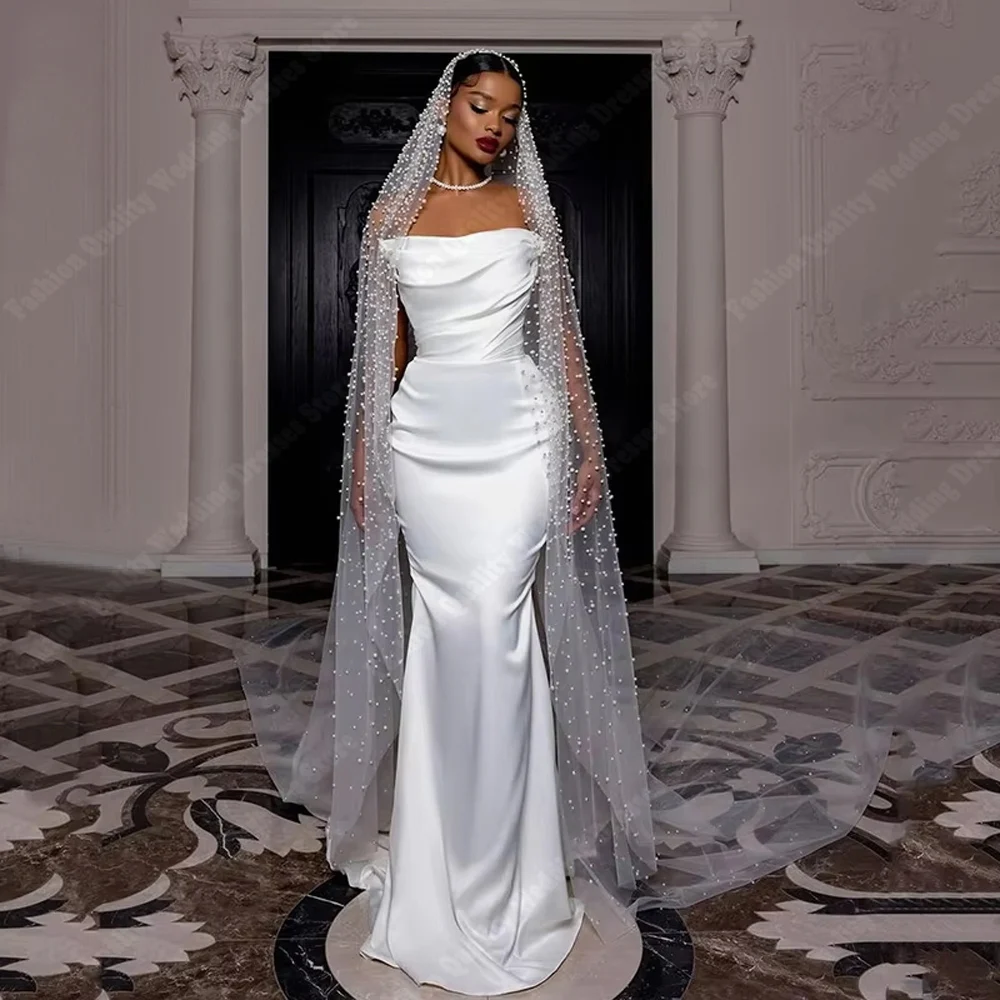 

2025 Elegant Mermaid Wedding Dresses Elegant Sparkling Satin Bridal Gowns Mopping Length Banquet Vestidos De Novias Customized