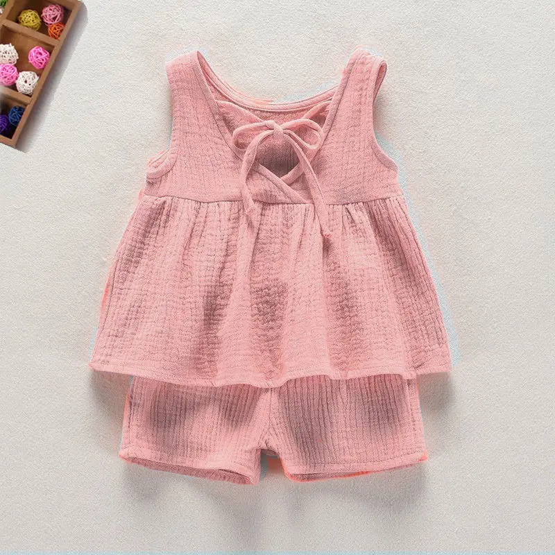 Baby Clothes for newborn baby girls summer outfits set cotton linen vest top shorts suits for infant girls clothing casual sets