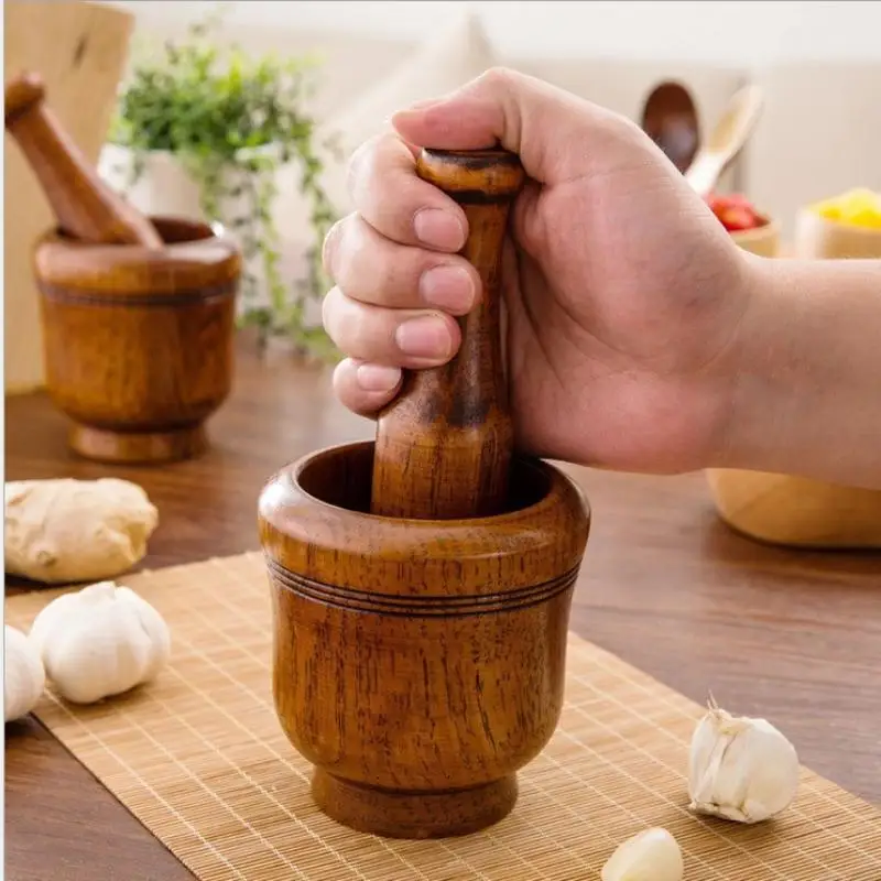 

DIY Fresh Spice Grinder, Wooden Mortar & Pestle for Healthy Cooking, Perfect for Grinding Garlic, Peppercorns or Herbs at Home