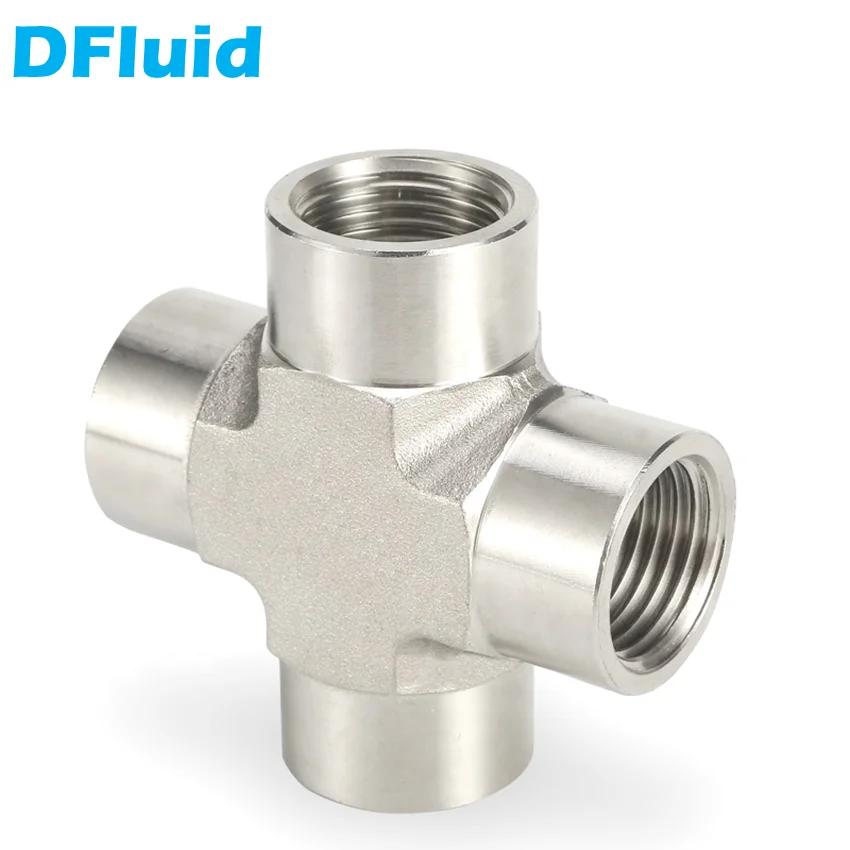 

SS316 Female CROSS NPT BSP BSPT 1/8" 1/4" 3/8" 1/2" 3/4" 4 Way Connector 3000psig 20MPa Pipe Fitting Stainless Steel