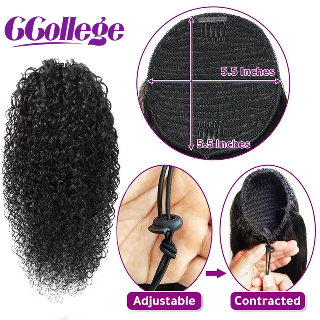 CCollege Drawstring Curly Ponytail Human Hair Extensions for African Women Afro Kinky Curly Hair Pieces 8-30 Inches