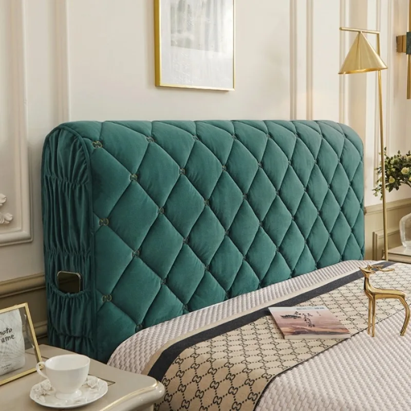 Anti collision thickened cotton clip embroidered quilted fully wrapped headboard cover, machine washable dust cover