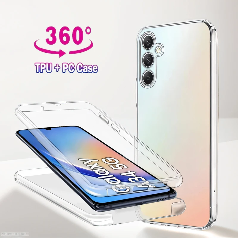 

Чехол для Samsung S24 Ultra S23 FE Plus A55 A35 A25 A54 A14 A33 A53 A73 A32 A05 A24, прозрачный чехол с полной защитой, 360